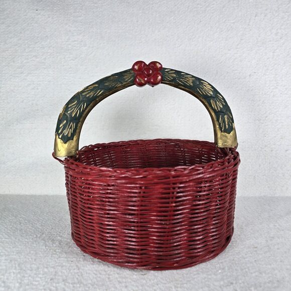 Unbranded Other - Red And Green Christmas Basket With Gold Handles 11x5
